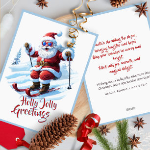 Funny Skiing Santa Jingle Bells Flat Holiday Card
