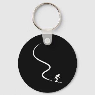 Funny skiing skier silhouette powder trail mountai keychain