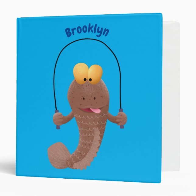 Funny skipping mudskipper fish cartoon 3 ring binder (Front/Inside)