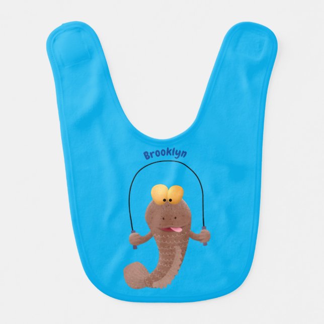 Funny skipping mudskipper fish cartoon  baby bib (Front)