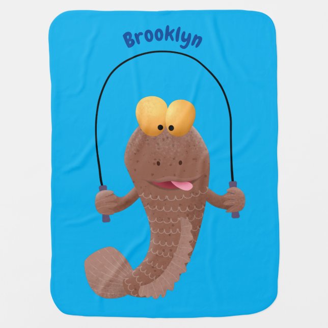 Funny skipping mudskipper fish cartoon  baby blanket (Front)