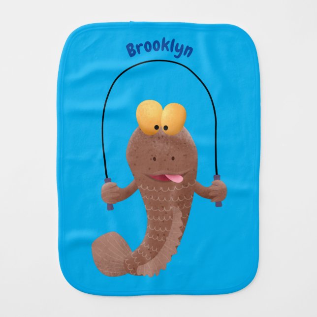 Funny skipping mudskipper fish cartoon baby burp cloth (Front)