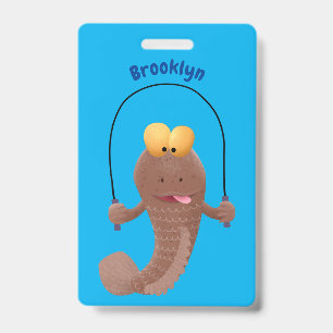 Funny skipping mudskipper fish cartoon badge
