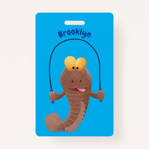 Funny skipping mudskipper fish cartoon badge