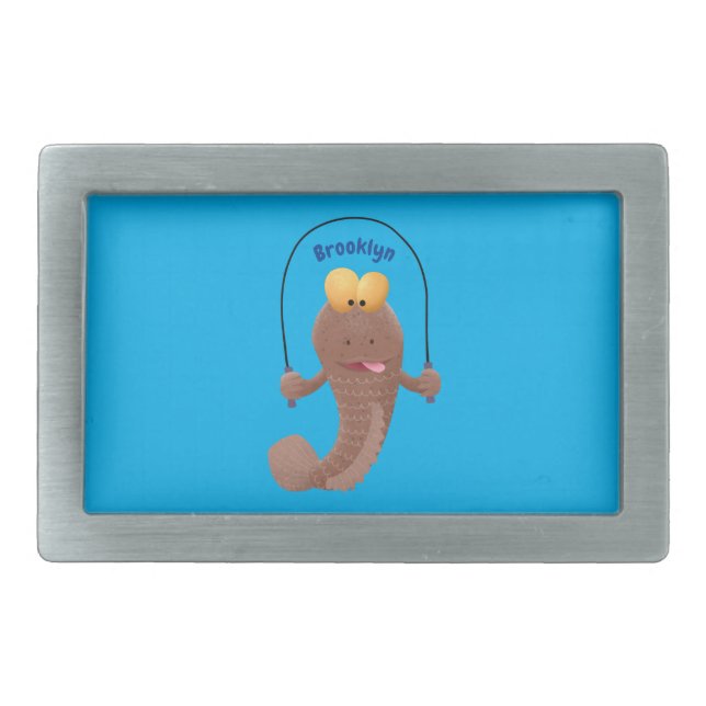 Funny skipping mudskipper fish cartoon belt buckle (Front)