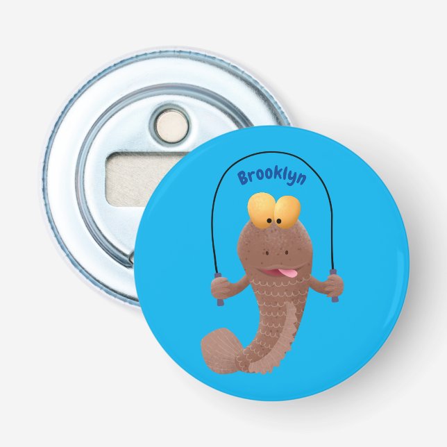 Funny skipping mudskipper fish cartoon  bottle opener (Front)