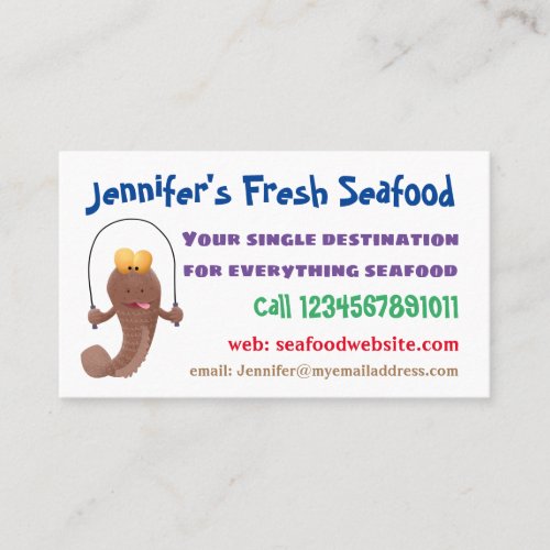 Funny skipping mudskipper fish cartoon business card
