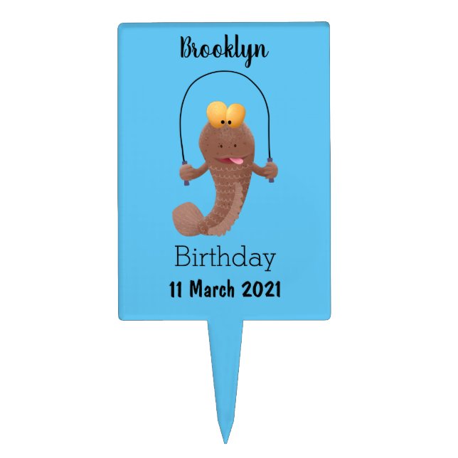 Funny skipping mudskipper fish cartoon cake topper (Front)