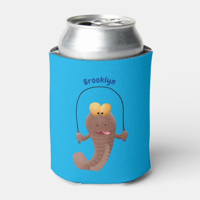 Funny skipping mudskipper fish cartoon can cooler (Can Front)