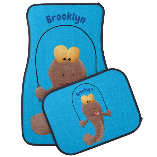 Funny skipping mudskipper fish cartoon car floor mat (Set)
