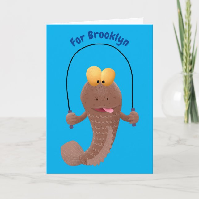 Funny skipping mudskipper fish cartoon card (Front)