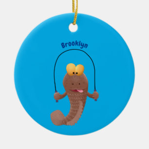 Funny skipping mudskipper fish cartoon ceramic ornament