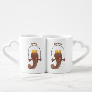Funny skipping mudskipper fish cartoon  coffee mug set