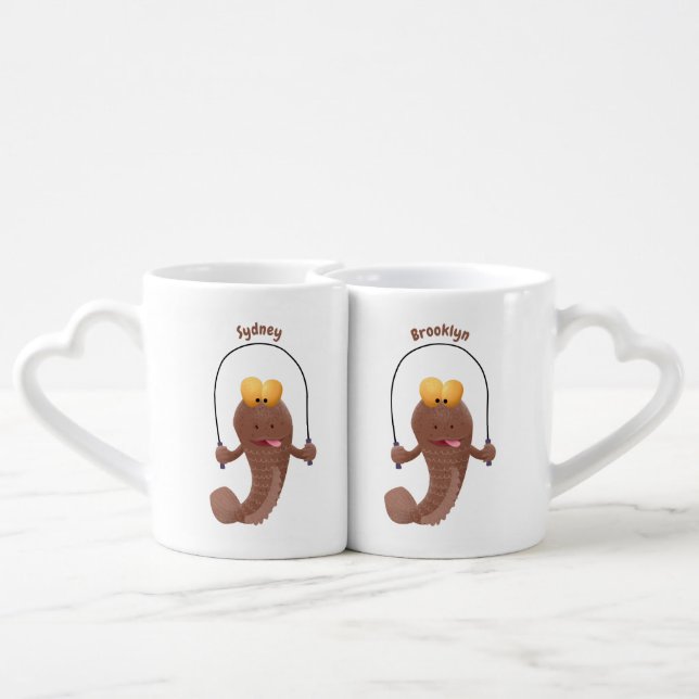 Funny skipping mudskipper fish cartoon  coffee mug set (Back Nesting)