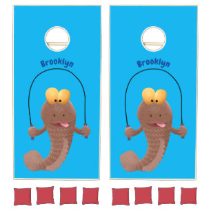 Funny skipping mudskipper fish cartoon cornhole set