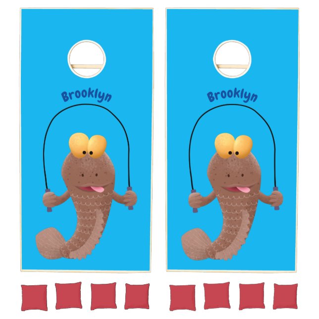 Funny skipping mudskipper fish cartoon cornhole set (Set)