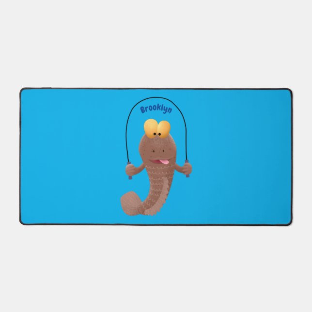 Funny skipping mudskipper fish cartoon  desk mat (Front)