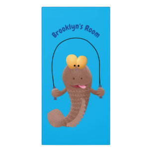 Funny skipping mudskipper fish cartoon door sign