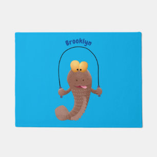 Funny skipping mudskipper fish cartoon doormat