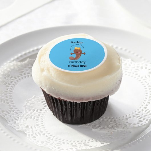Funny skipping mudskipper fish cartoon edible frosting rounds (Cupcake)