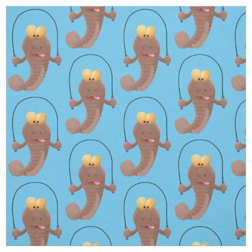 Funny skipping mudskipper fish cartoon fabric