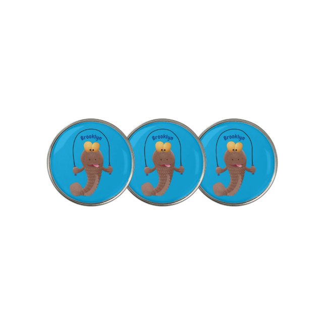 Funny skipping mudskipper fish cartoon  golf ball marker (3 Up)