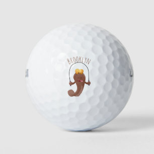 Funny skipping mudskipper fish cartoon golf balls