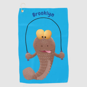 Funny skipping mudskipper fish cartoon  golf towel