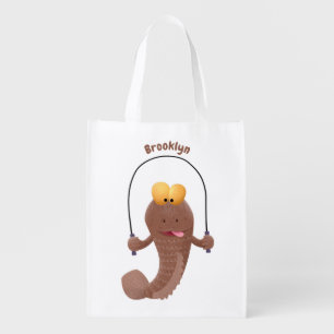 Funny skipping mudskipper fish cartoon grocery bag