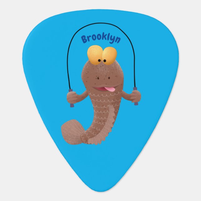 Funny skipping mudskipper fish cartoon  guitar pick (Front)