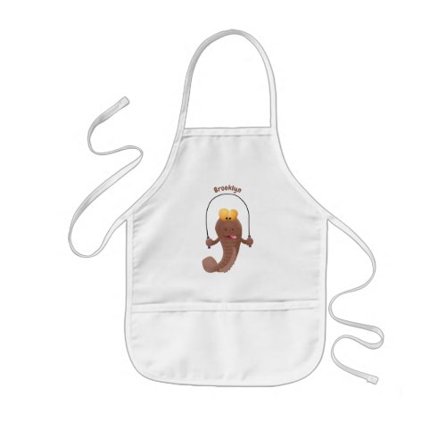 Funny skipping mudskipper fish cartoon kids apron