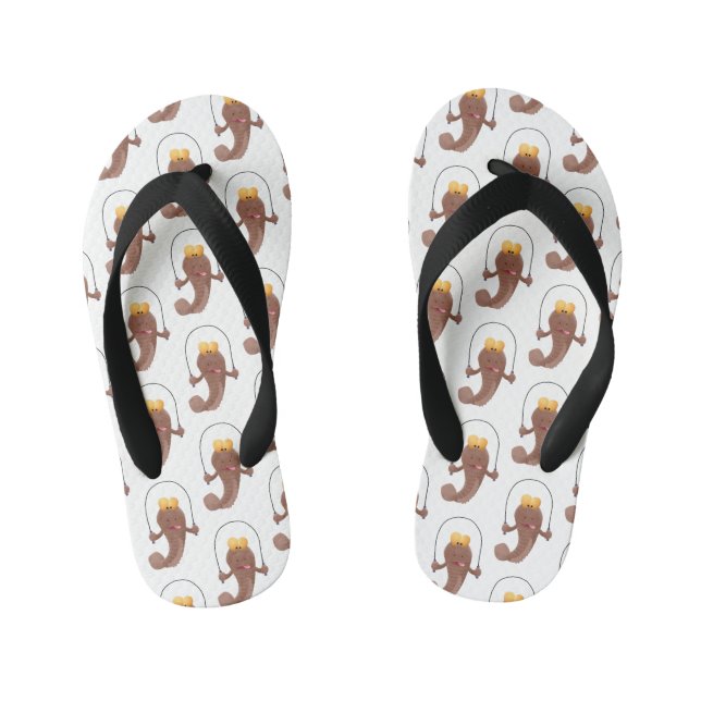 Funny skipping mudskipper fish cartoon kid's flip flops (Footbed)