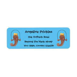 Funny skipping mudskipper fish cartoon label