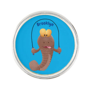 Funny skipping mudskipper fish cartoon  lapel pin