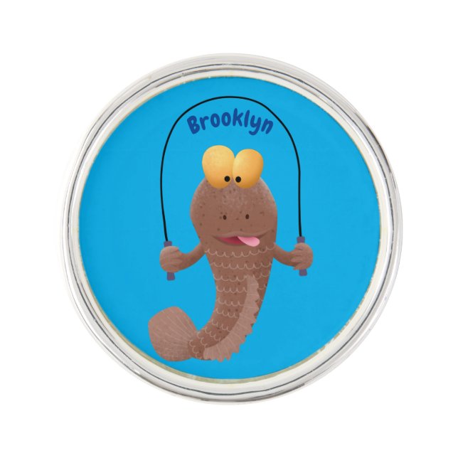 Funny skipping mudskipper fish cartoon  lapel pin (Front)
