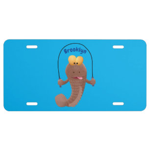 Funny skipping mudskipper fish cartoon license plate