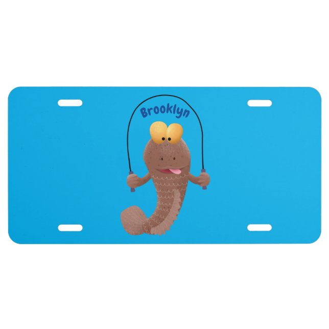 Funny skipping mudskipper fish cartoon license plate (Front)