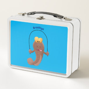 Funny skipping mudskipper fish cartoon metal lunch box