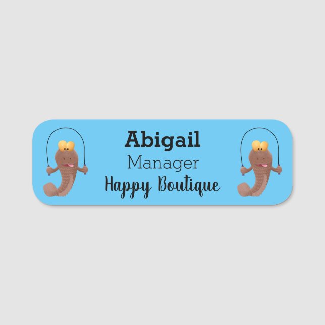 Funny skipping mudskipper fish cartoon name tag (Front)