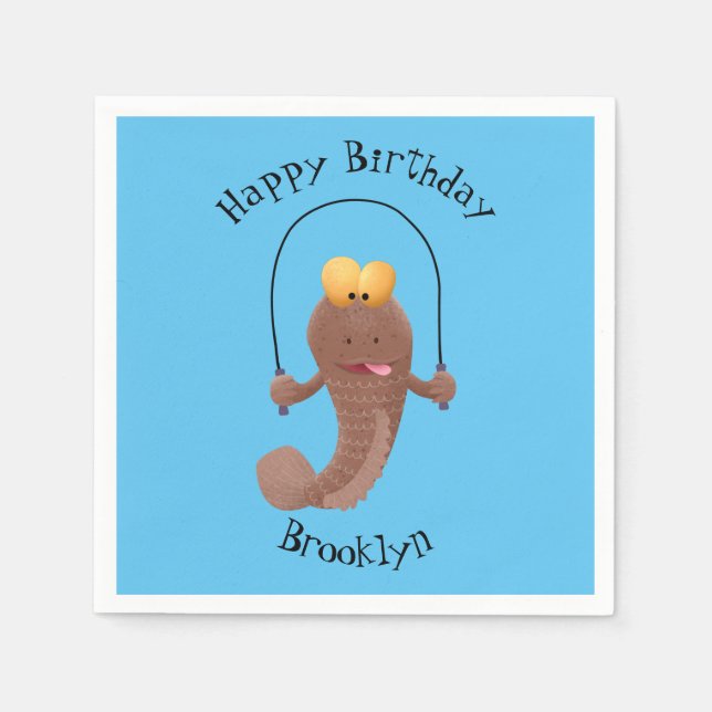 Funny skipping mudskipper fish cartoon napkins (Front)