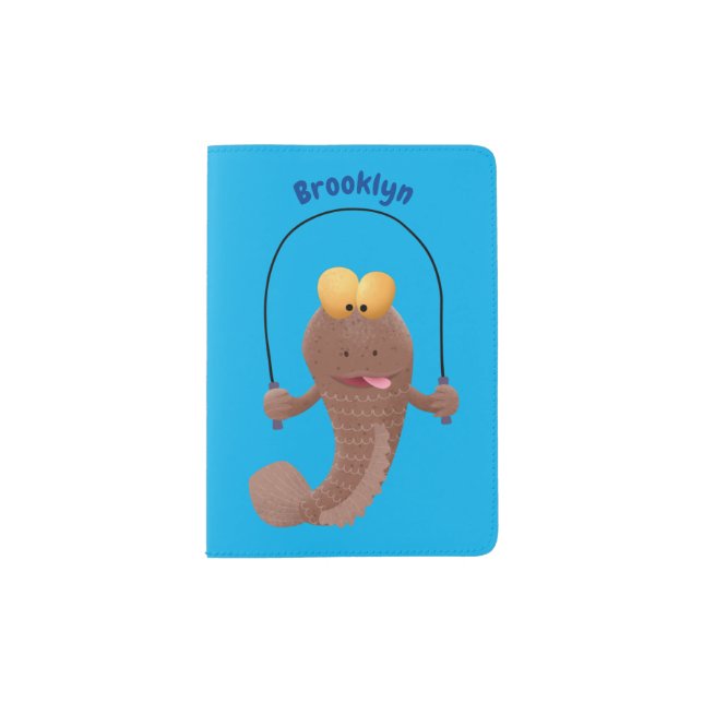 Funny skipping mudskipper fish cartoon passport holder (Front)