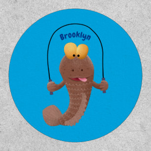 Funny skipping mudskipper fish cartoon patch