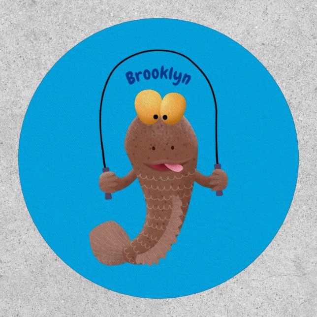 Funny skipping mudskipper fish cartoon patch (Front)