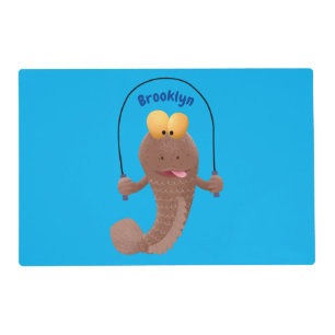 Funny skipping mudskipper fish cartoon placemat