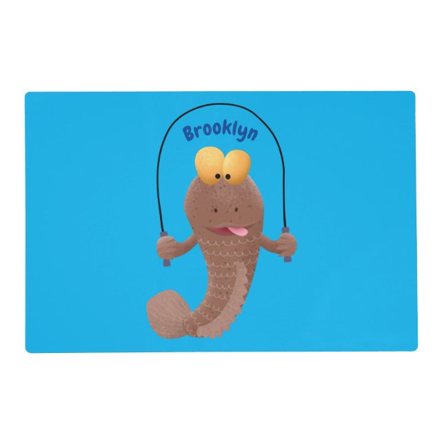 Funny skipping mudskipper fish cartoon  placemat (Front)