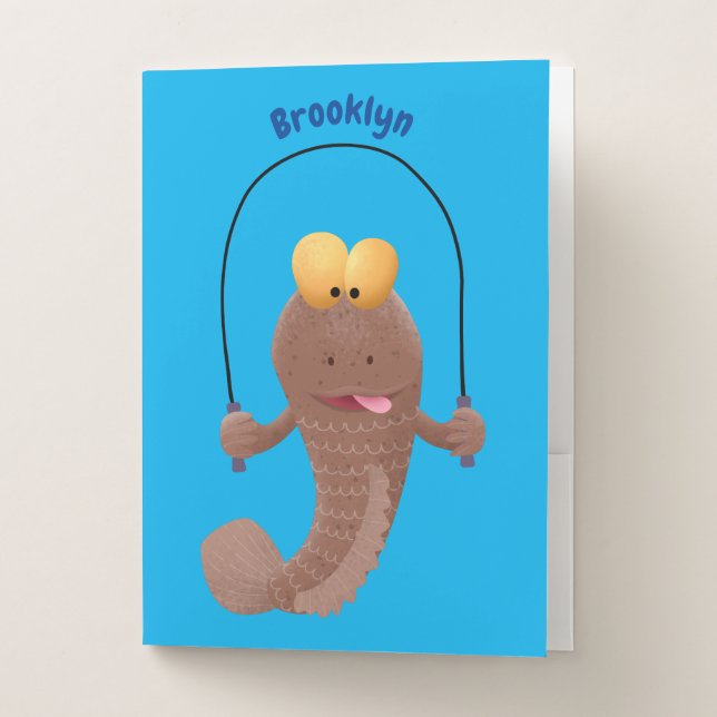 Funny skipping mudskipper fish cartoon  pocket folder (Front)