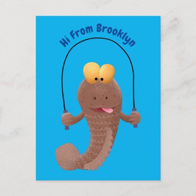 Funny skipping mudskipper fish cartoon  postcard (Front)