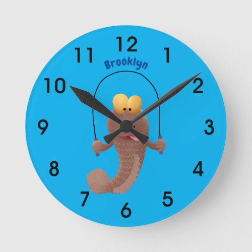 Funny skipping mudskipper fish cartoon round clock