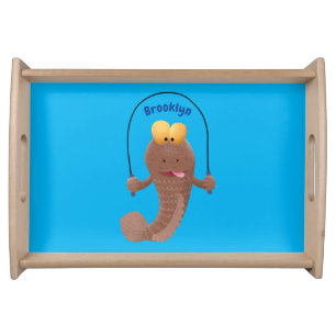 Funny skipping mudskipper fish cartoon serving tray