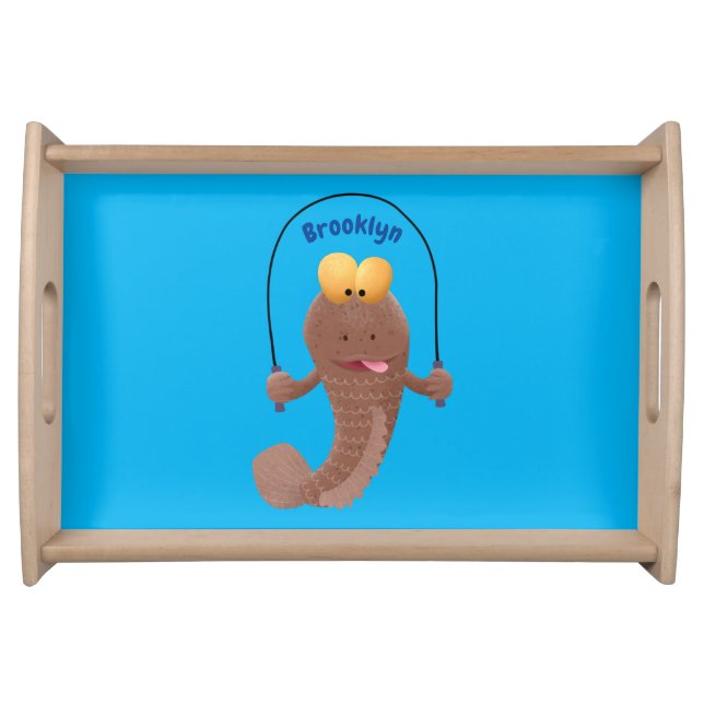 Funny skipping mudskipper fish cartoon serving tray (Front)